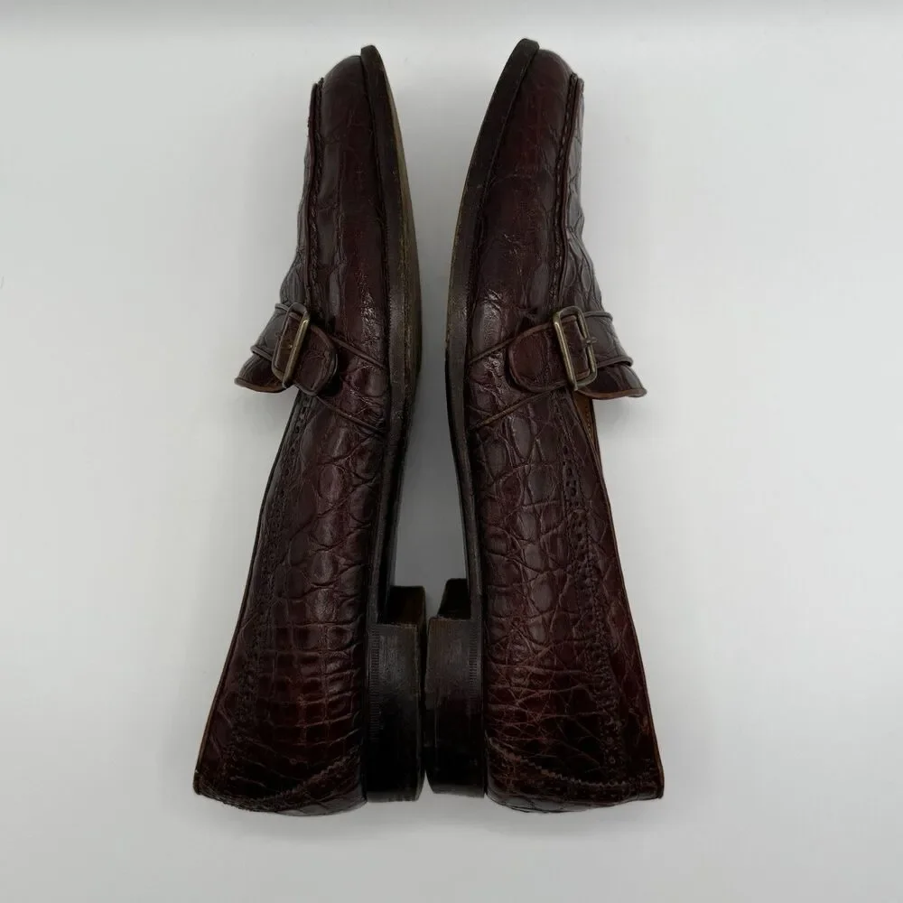 Polo Ralph Lauren Embossed Croc Monk Strap Loafers Mens 11D Made In Italy